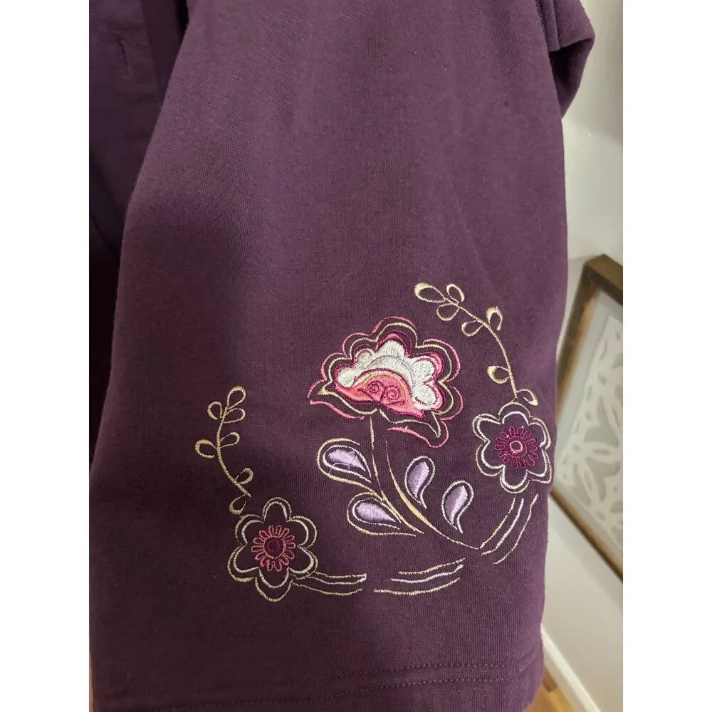 Vintage Falls Creek Embroidered Cardigan Burgundy Floral Button Front Plus 3X‎